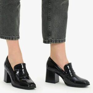 Julia Bo Handmade Black Patent Leather Heeled Loafers 9 40